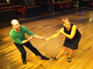 Michael Darigol and Laura Bachman prepare to dance the Lindy Hop for Seattle Dances!